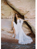 Cold Shoulder Ivory Lace V Back Bohemian Wedding Dress